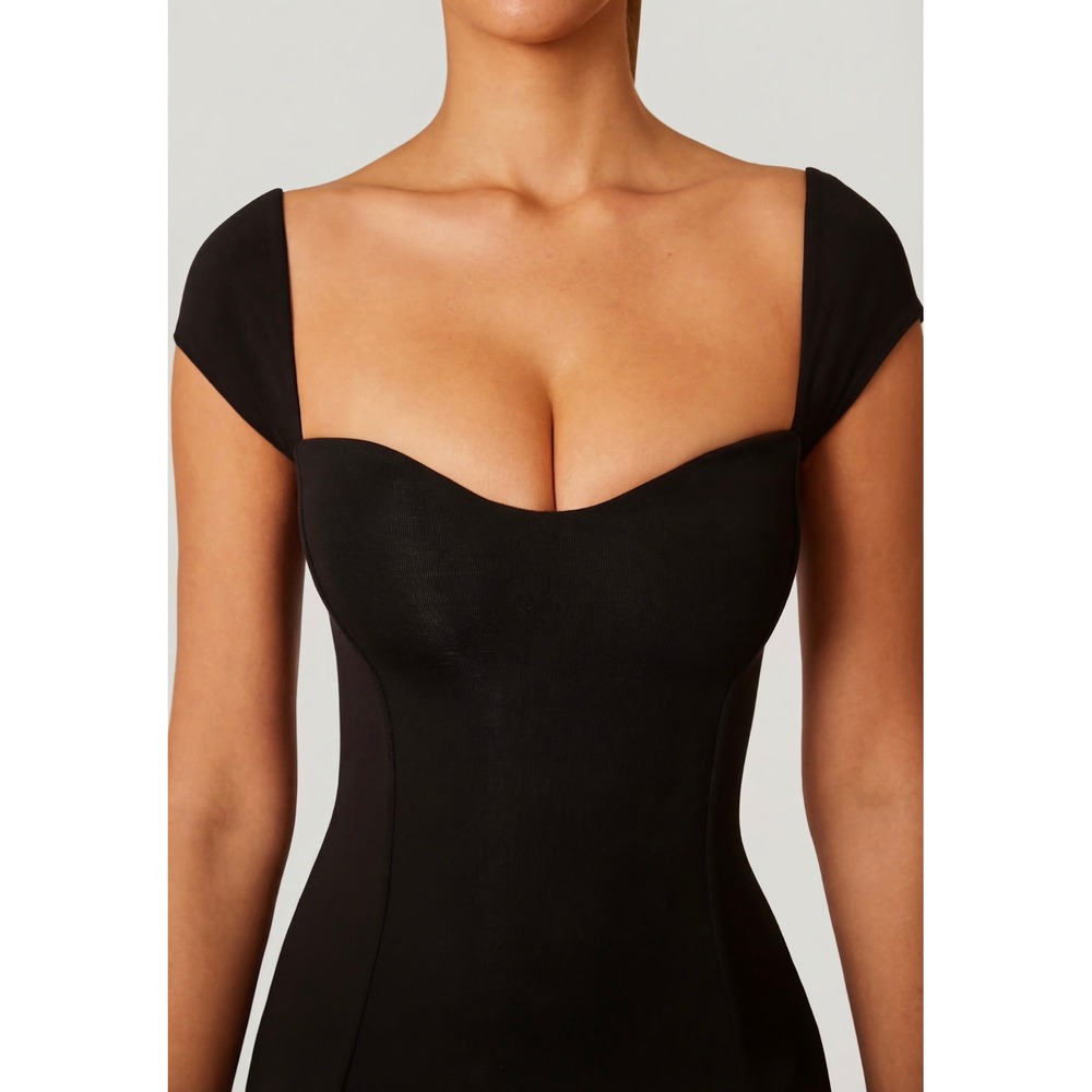 Oh Polly Black Sweetheart Cap Sleeve Bodycon Maxi Dress US 8 NWT - Picture 3 of 10